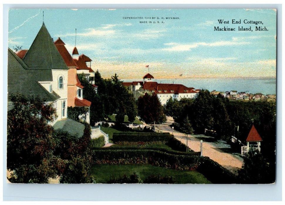 c1910 Aerial View West End Cottages Mackinac Island Michigan MI Vintage Postcard