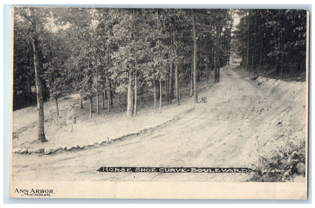 1910 Scenic View Horse Shoe Curve Boulevard Ann Arbor Michigan Vintage Postcard