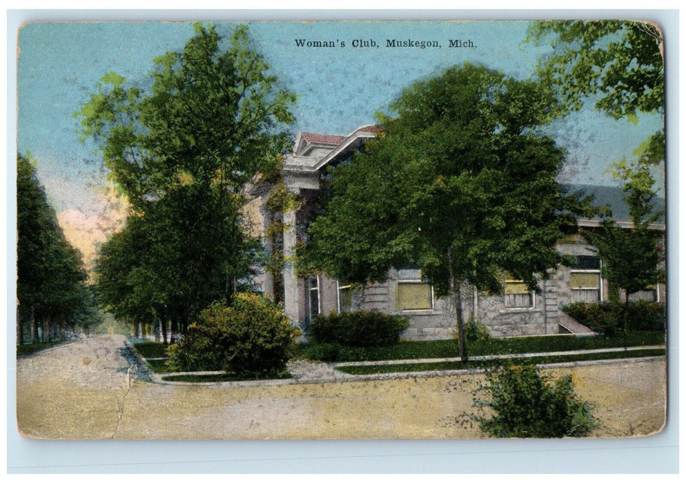 c1910 Exterior Woman Club Building Muskegon Michigan MI Antique Vintage Postcard