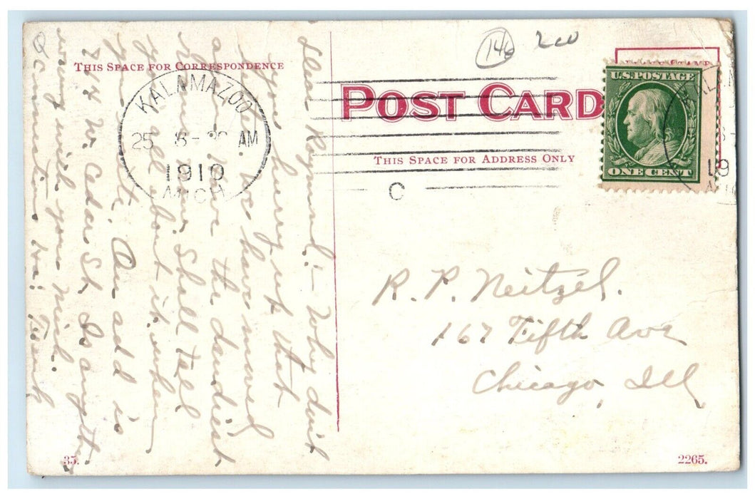 1910 Fountain Bench Bronson Park Kalamazoo Michigan MI Vintage Antique Postcard