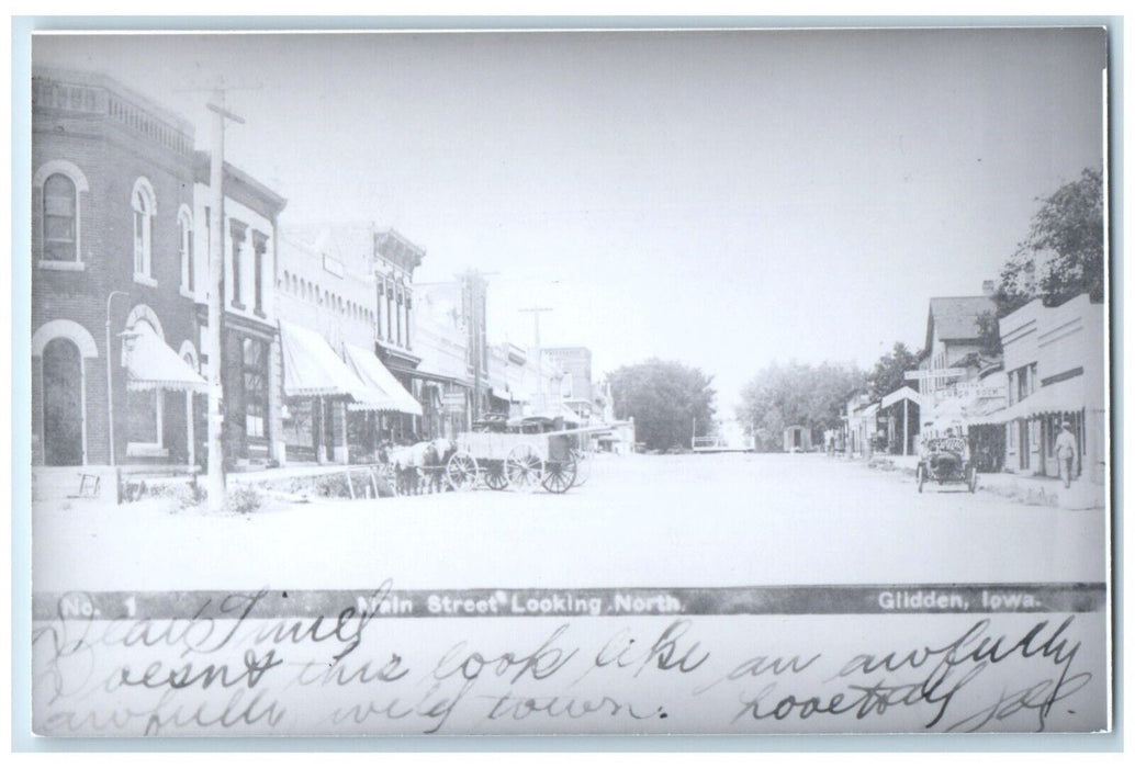c1960 Main Street Looking North Horse Carriage Glidden Iowa IA Vintage Postcard