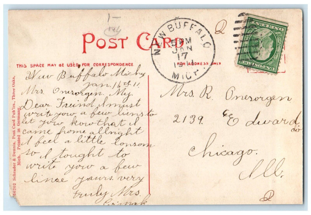 1911 Where Pond Lily Picking Fishing Good New Buffalo Michigan Antique Postcard
