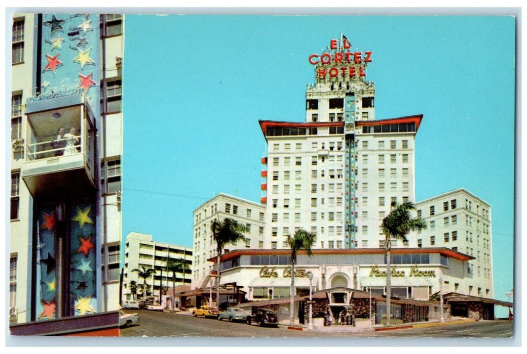 c1960 El Cortez Hotel Glass Elevator Exterior San Diego California CA Postcard