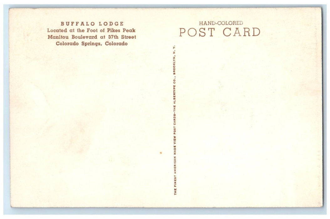 c1940 Buffalo Lodge Foot Pikes Peak Coloring Springs Colorado Vintage Postcard