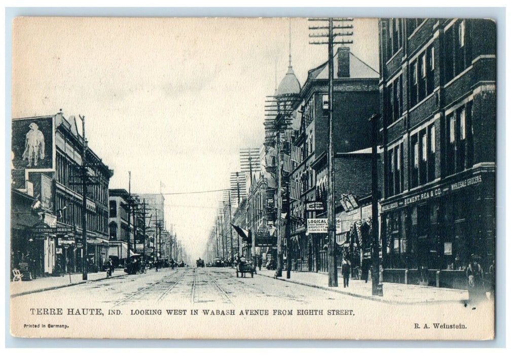 c1905 Looking West Wabash Avenue Terre Haute Indiana Raphael Tuck Sons Postcard