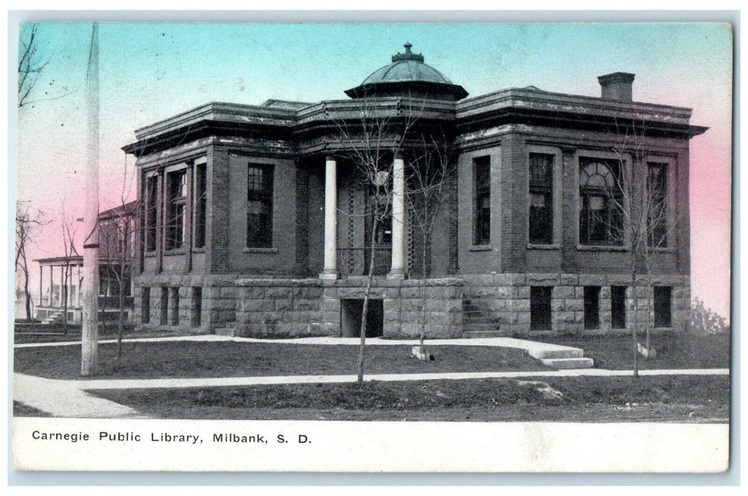 1910 Carnegie Public Library Exterior Building Milbank South Dakota SD Postcard