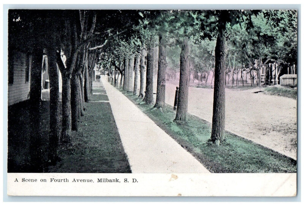 1909 Scene Fourth Avenue Street Road Sidewalk Milbank South Dakota SD Postcard