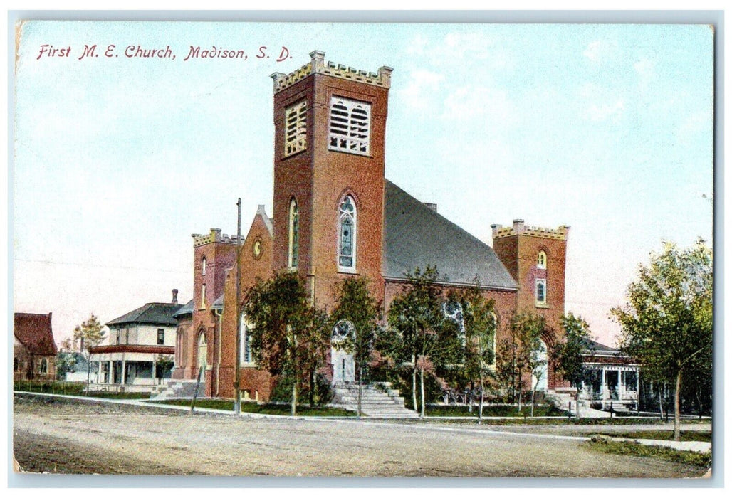 1911 First M.E. Church Chapel Exterior Building Madison South Dakota SD Postcard