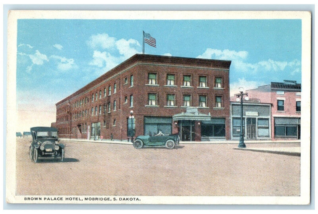 c1920 Brown Palace Hotel Classic Cars Mobridge South Dakota SD Vintage Postcard