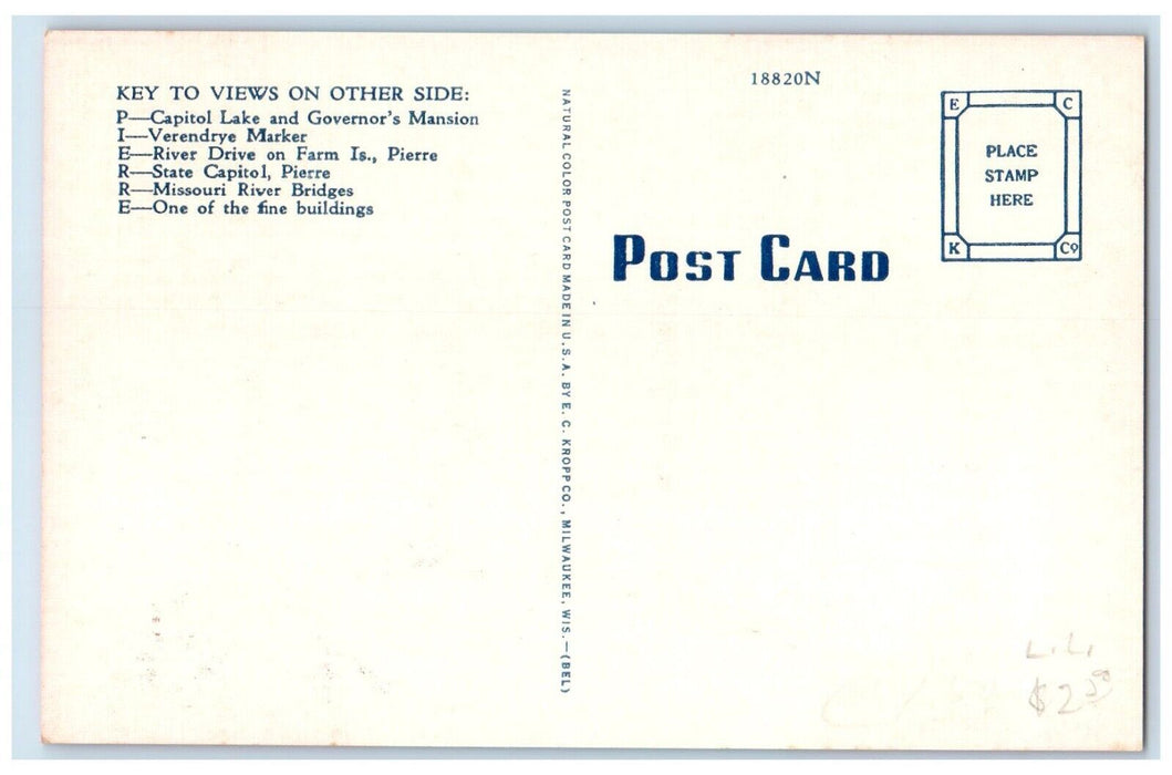 c1940 Greetings From Pierre South Dakota Big Letters Multiview Vintage Postcard