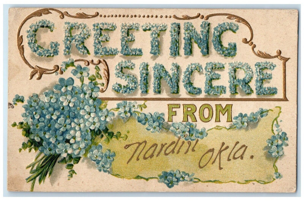 1909 Greetings Sincere From Mardin Oklahoma OK Embossed Pansies Flowers Postcard