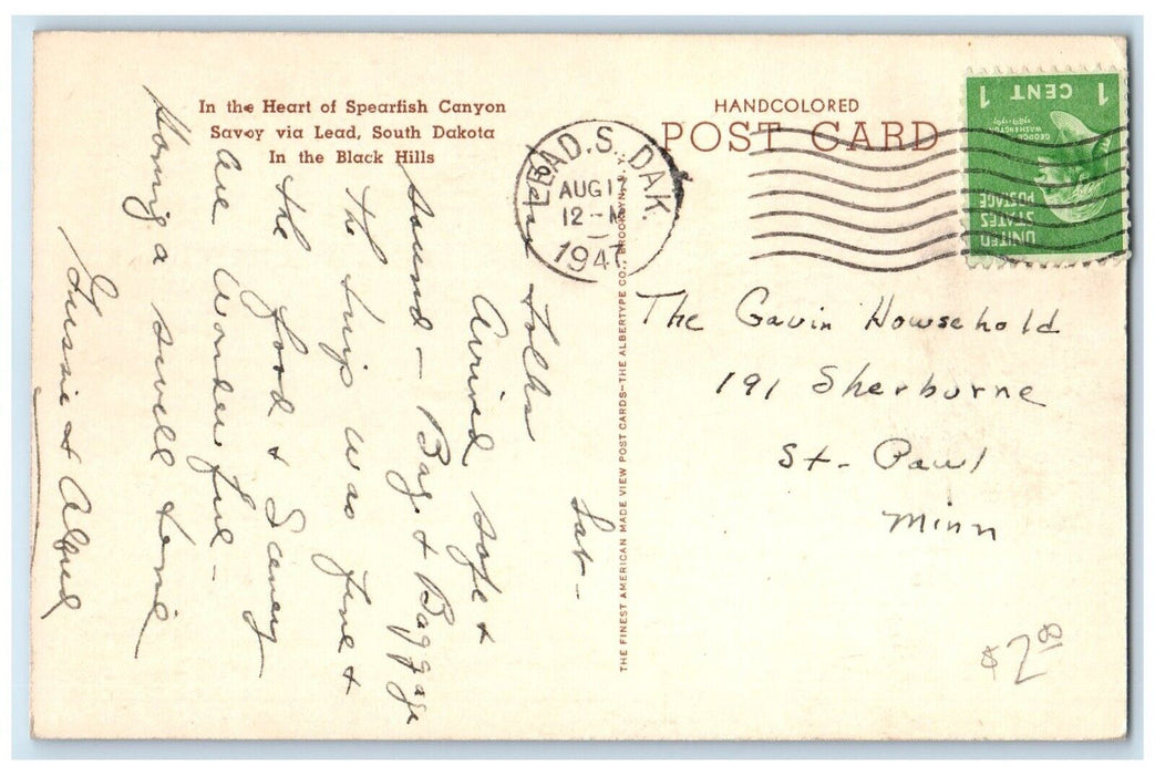 1947 Heart Spearfish Canyon Savoy Black Hills Lead South Dakota Vintage Postcard