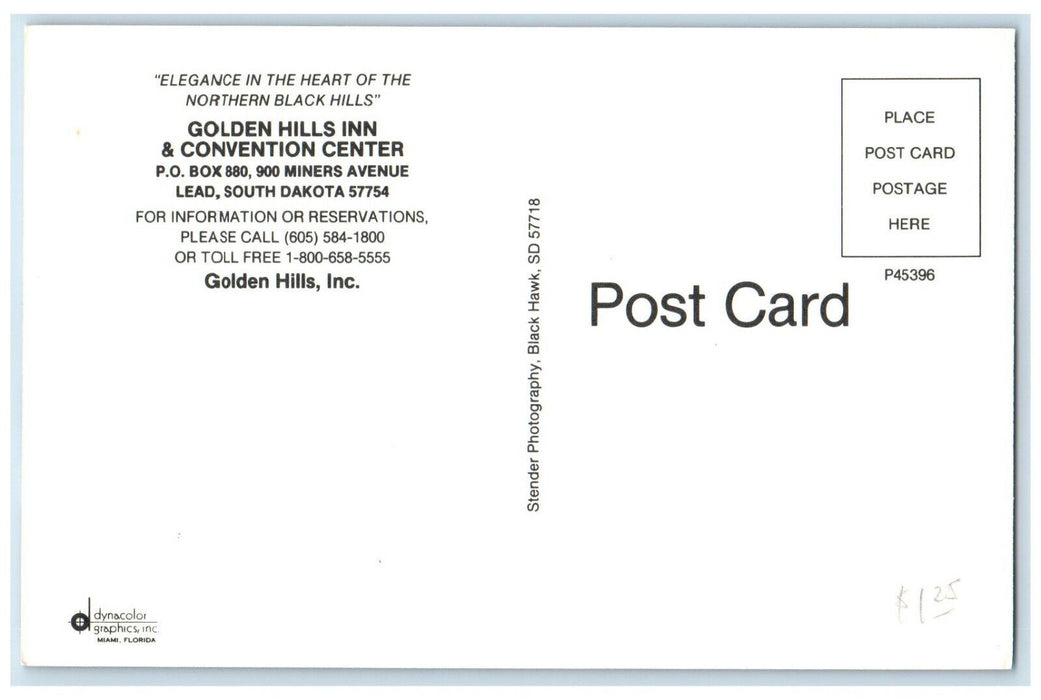 c1960 Golden Hills Inn Convention Center Miners Ave Lead South Dakota Postcard