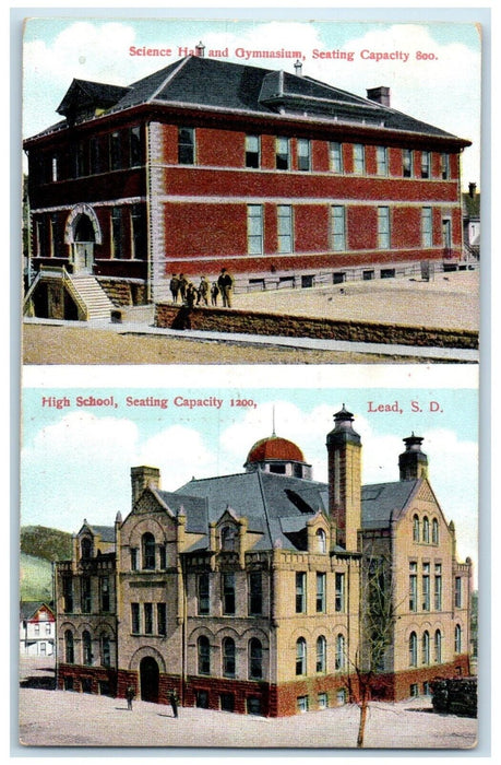 c1910 Science Hall Gymnasium High School Exterior Lead South Dakota SD Postcard
