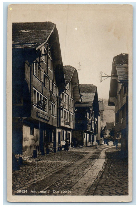 c1940's Andermatt Village Street Switzerland Unposted RPPC Photo Postcard
