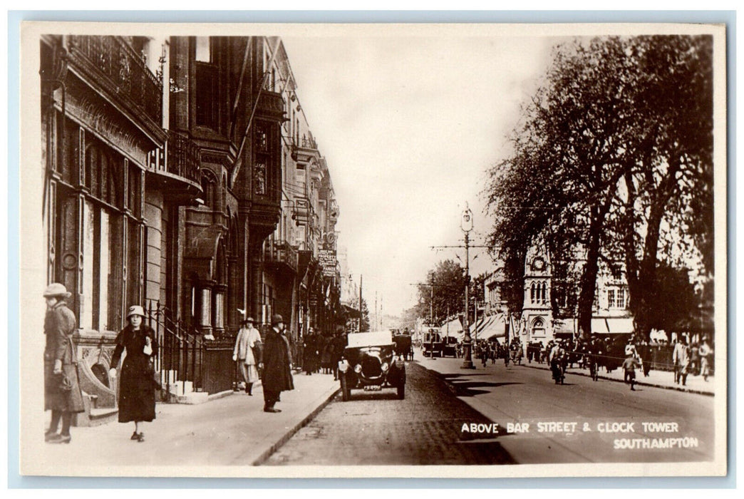 c1930's Above Bar Street & Clock Tower Southampton England RPPC Photo Postcard