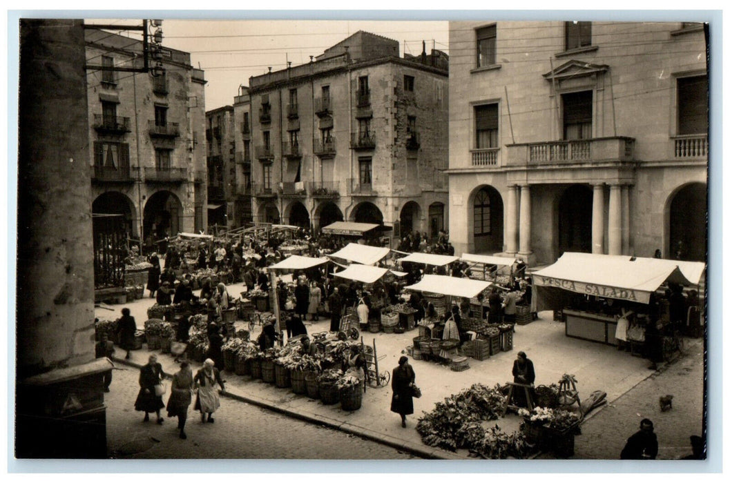 c1950's Figueras 27 Market Girona Catalonia Spain RPPC Photo Postcard
