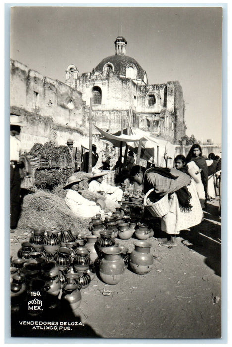 c1950's Tile Dealers Jar Sellers Atlixco Puebla State Mexico RPPC Photo Postcard