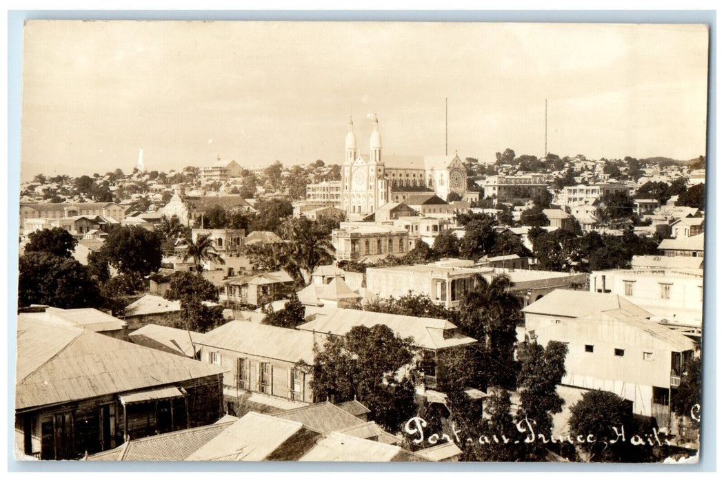 c1910 View of Buildings Church Houses Port Au Prince Haiti RPPC Photo Postcard