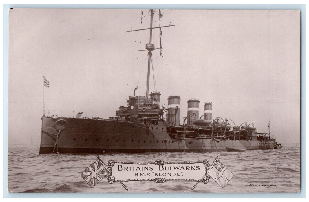 c1910 View of Britain's Bulwarks H.M.S Blonde UK Unposted RPPC Photo Postcard