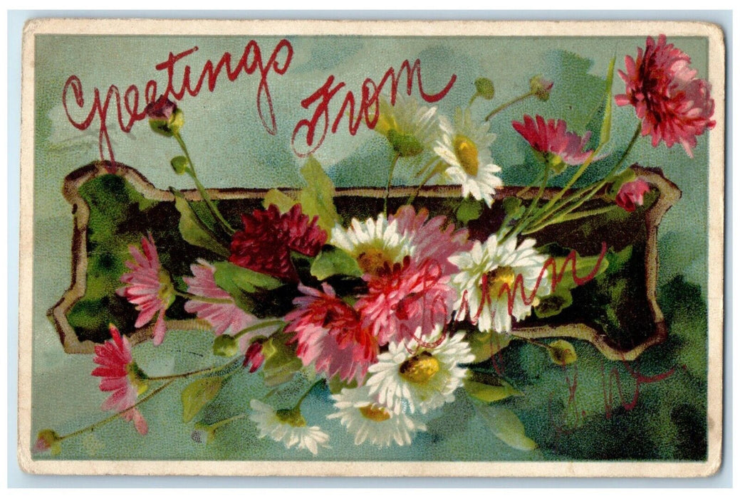 1907 Greetings From Flower Leaves Lynn South Dakota SD Vintage Antique Postcard