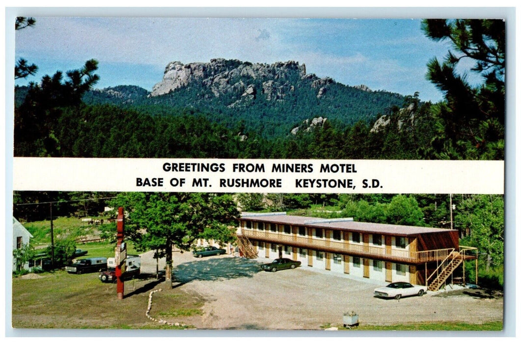 c1960 Greetings Miners Motel Base Mt. Rushmore Keystone South Dakota SD Postcard