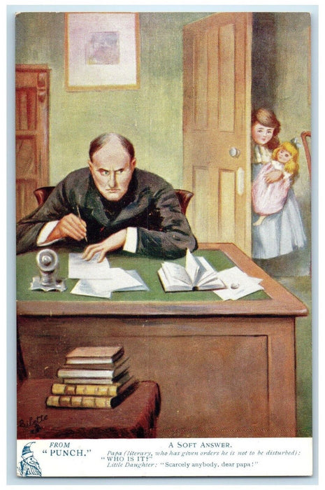 c1910's From Punch A Soft Answer Little Girl With Doll Oilette Tuck's Postcard