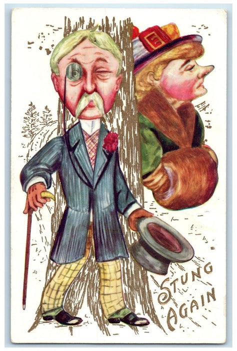 c1910's Stung Again Man Handwarmer Embossed Unposted Antique Postcard