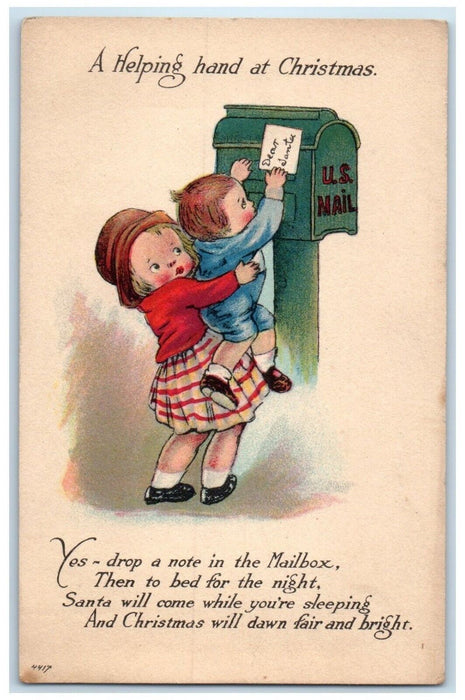 c1910's Christmas Children Dropping Letter US Mail Posted Antique Postcard