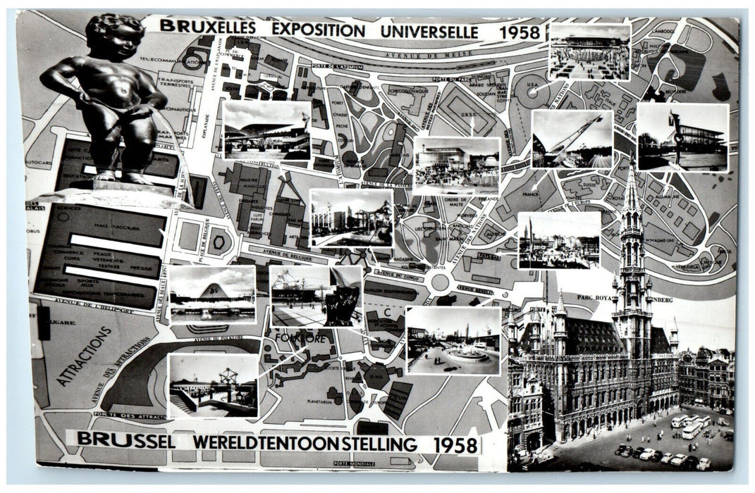 1958 World Expo Brussels Belgium Souvenir of Expo RPPC Photo Multiview Postcard