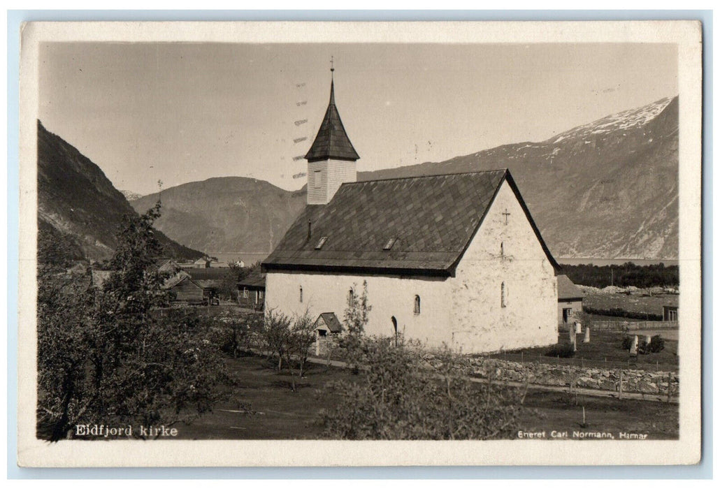 1932 Eidfjord Church Vestland County Norway Vintage RPPC Photo Postcard