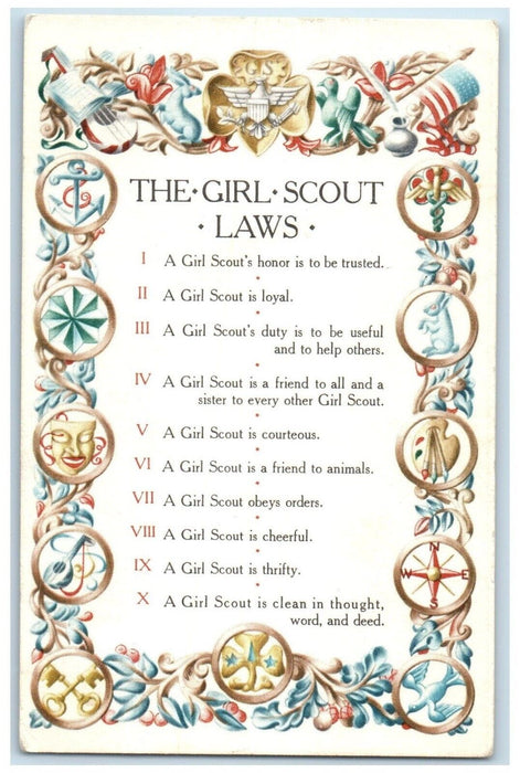 c1910's The Girls Scout Laws Lists Unposted Antique Postcard