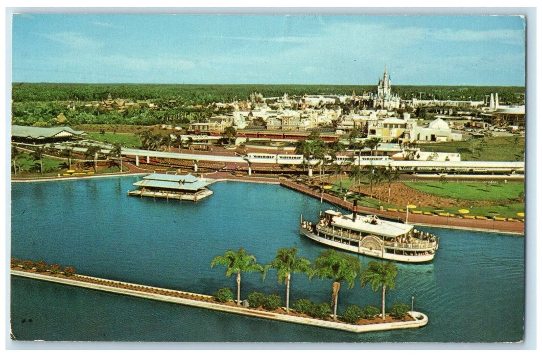 c1980 Aerial View Magic Kingdom Steamboat Walt Disney World California Postcard