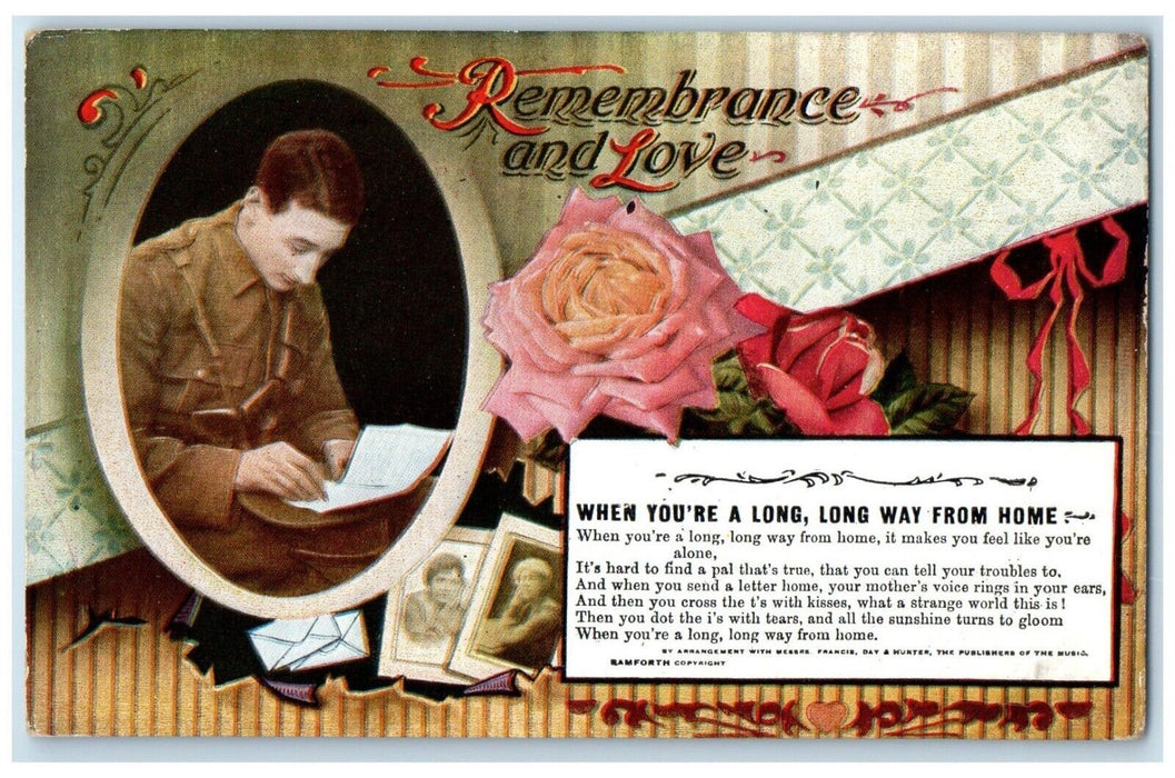 c1910's Soldier Romance WWI Remembrance And Love Flower Bamforth Postcard
