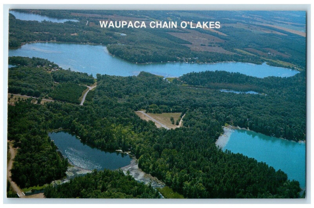 c1960 Birds Eye View Long Marl Manomin Waupaca Chain O'Lakes Wisconsin Postcard
