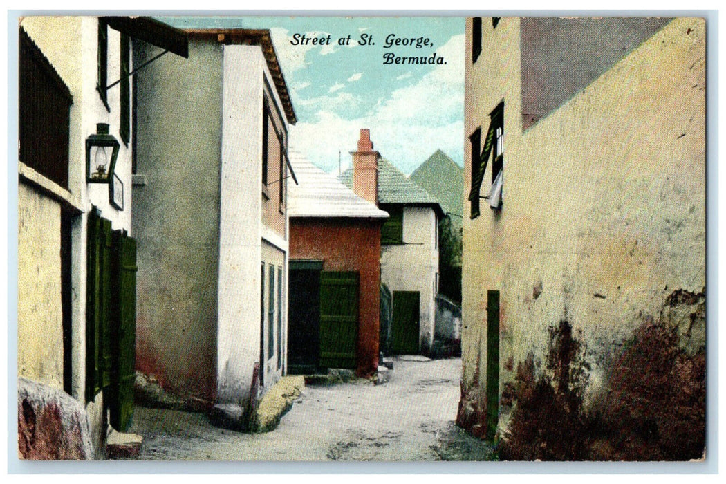 1913 Houses Street Scene at St. George Bermuda Antique Unposted Postcard