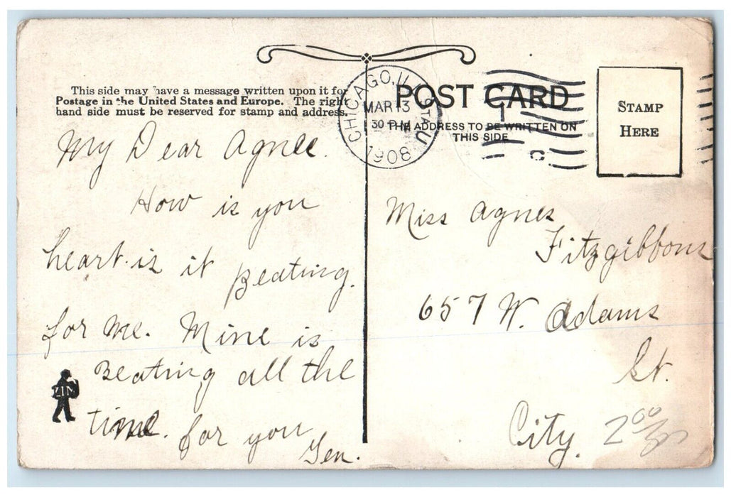 1908 Woman Big Hat How Would You Like To Be My Beau Chicago IL Antique Postcard