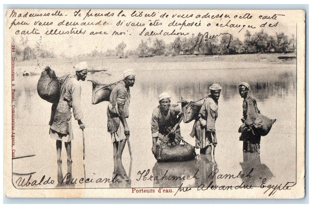 1902 Men with Bags Into River Water Carriers Egypt Antique Posted Postcard