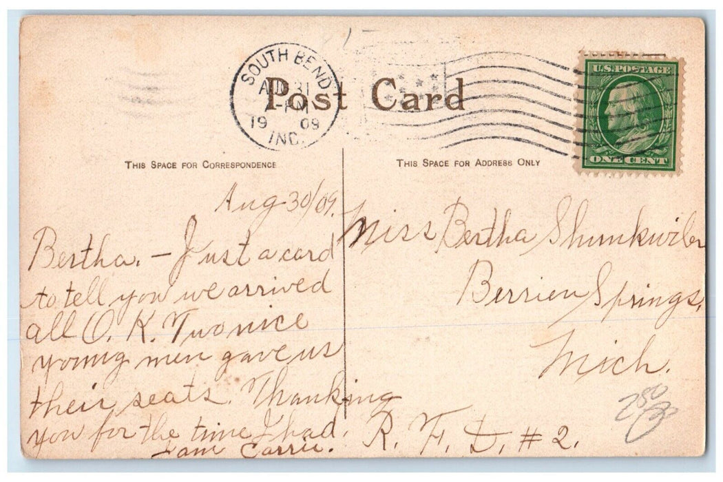 1909 Pretty Woman Rising Boat Merry Widow At Full Speed South Bend IN Postcard