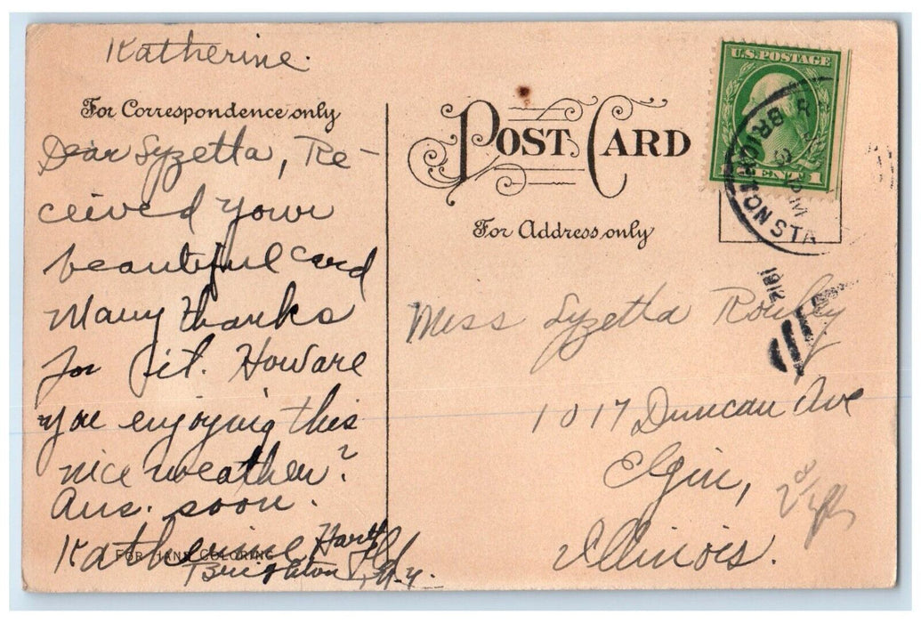 c1910's Pretty Girl Curly Hair Flower Headband Elgin Illinois IL Posted Postcard