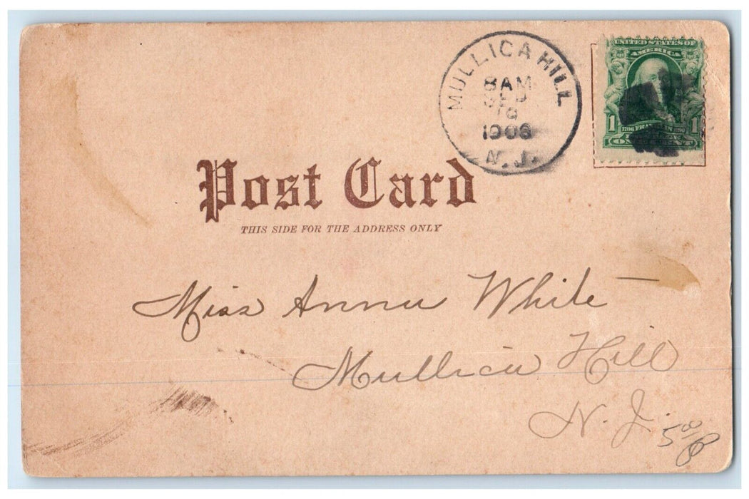 1908 Pretty Woman Black Curly Hair Mullica Hill New Jersey NJ Antique Postcard