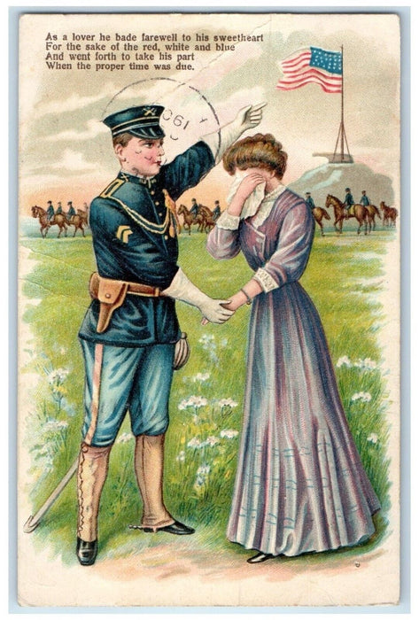 1908 Couple Romance Woman Crying Farewell Embossed Waynesburg PA Posted Postcard