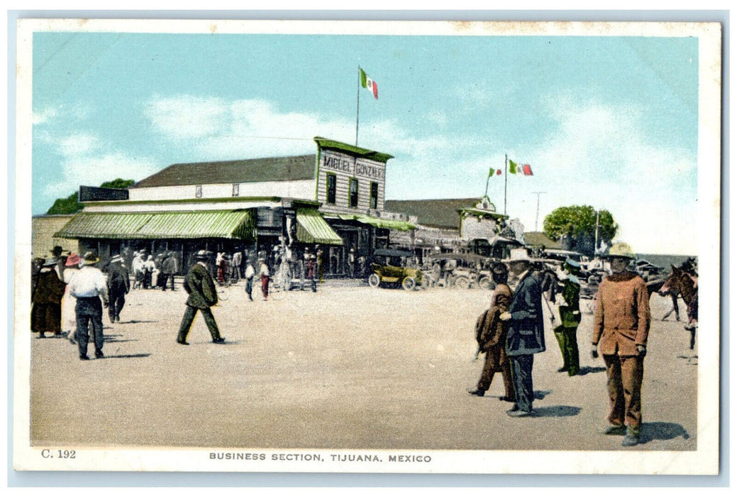 c1930's Crowd Scene Business Section Tijuana Mexico Unposted Vintage Postcard