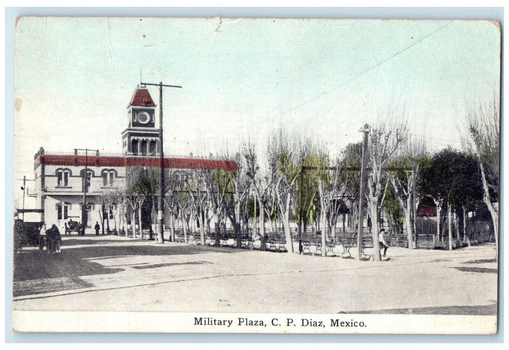 1916 Military Plaza C.P. Diaz Mexico Posted Antique Lyman Drug Co. Postcard