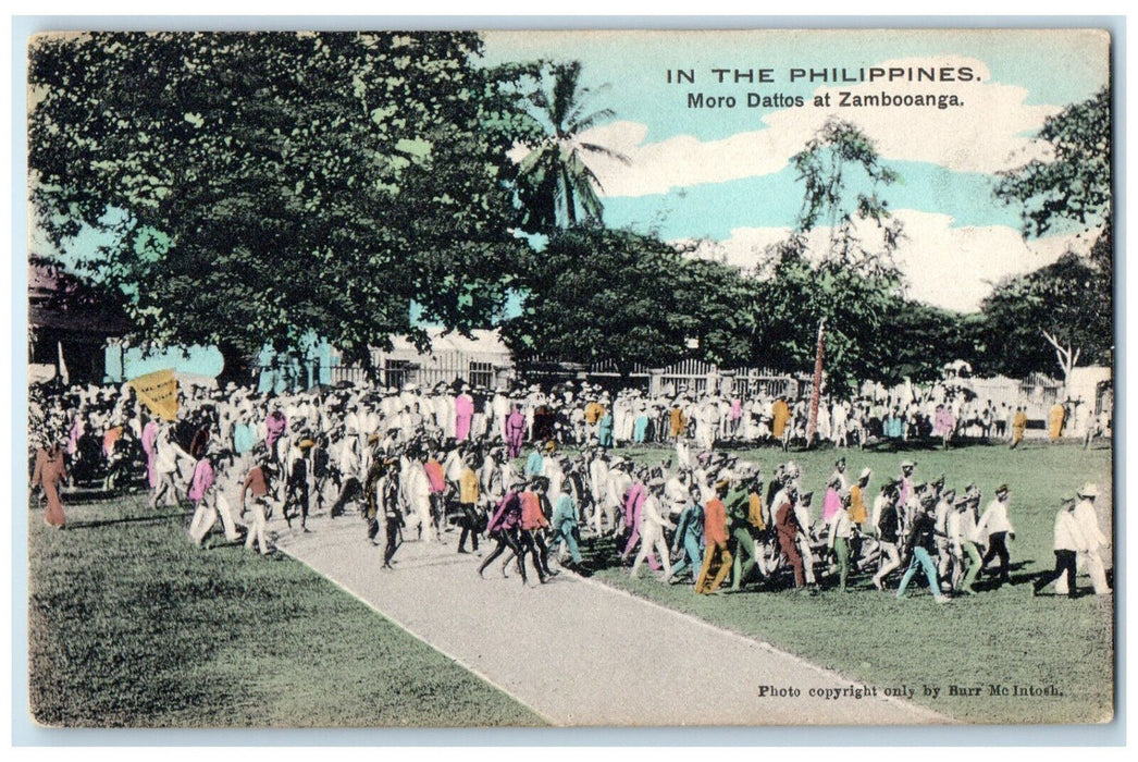 c1910 Crowd Scene In The Philippines Moro Dattos at Zamboanga Unposted Postcard