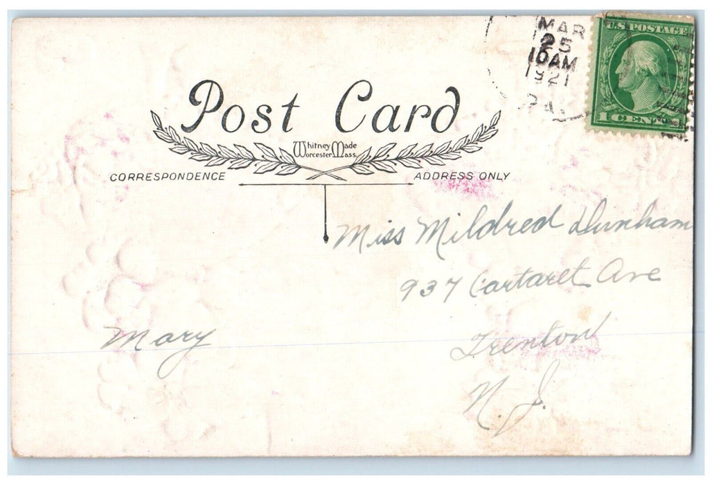 1921 Easter Greeting Little Girl Floral Dress Eggs Basket Bunny Rabbit Postcard