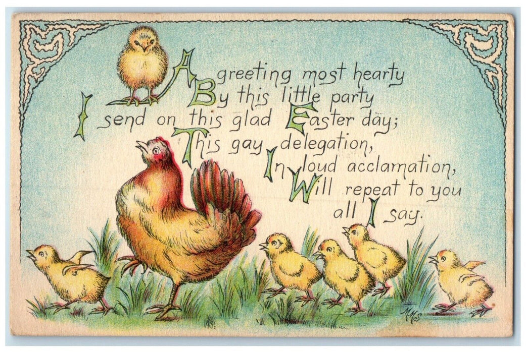 1921 Easter Greeting Chicken Hen Chicks Montclair New Jersey NJ Vintage Postcard