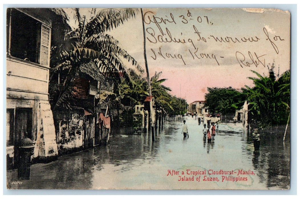 1907 After a Tropical Cloudburst Manila Island of Luzon Philippines Postcard
