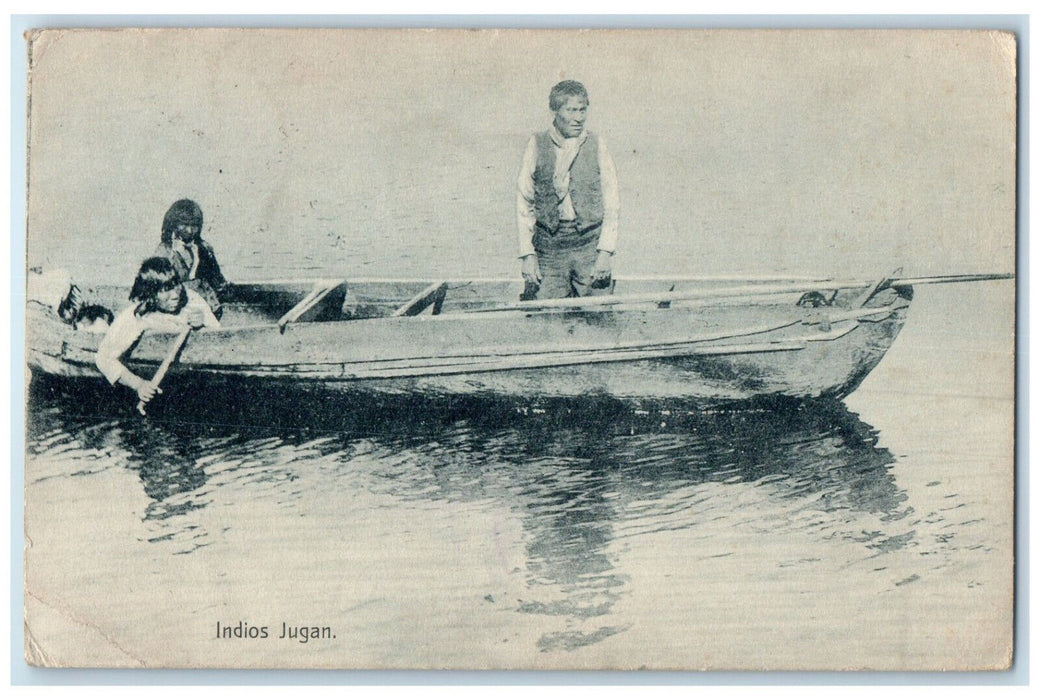 1908 Scene of Indios Jugan Boat Canoeing Posted Antique Postcard