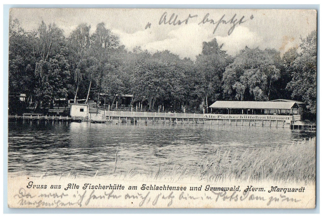 1907 Greetings from Old fisherman's Hut Schlachtensee Berlin Germany Postcard